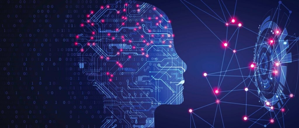 Graphic of a human looking at a target with binary numbers in the background